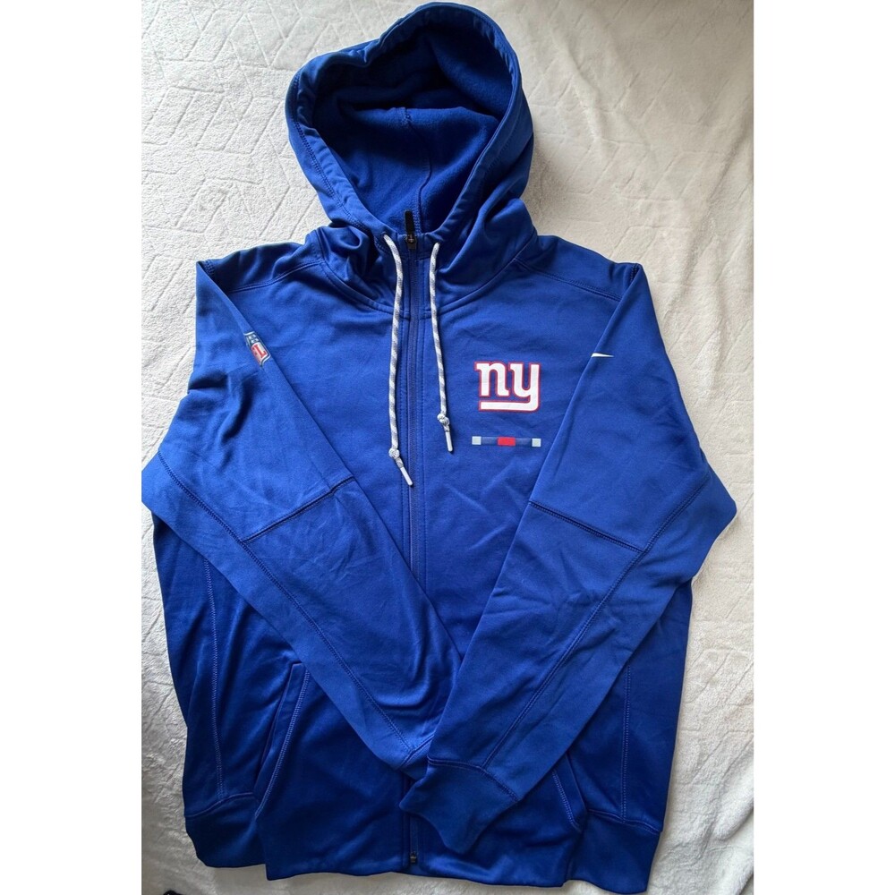 Nike New York Giants NFL On Field Dri Fit Full Zip Hoodie Mens Large Blue